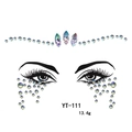 Detailed view of YT-111 face gems with iridescent round and teardrop acrylic crystals - YT-111
