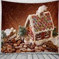 Tapiz de Navidad con casa de jengibre y caramelos para decoración de interiores - 150x130cm / Casa de Jengibre Marrón Cálido(Estilo 2)