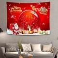 Festive red Christmas tapestry with Santa, reindeer and winter village for wall decor - 150x130cm / Red Merry Christmas