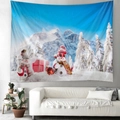 Arazzo natalizio con pupazzi di neve e paesaggio innevato per decoro da parete - Pupazzo di neve bianco blu / 150x130cm
