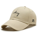 Gorra de béisbol de algodón beige con bordado cursivo negro y detalles de logo DL - Ajustable / Caqui