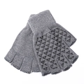 Grey knitted half-finger gloves with black anti-slip palm grip and elasticated cuffs - Gray