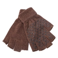 Brown knitted fingerless gloves for men and women with anti-slip palm dots on white background - Brown