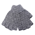 Knit half-finger gloves in heather grey with black anti-slip rubber dots on palm - Black and White