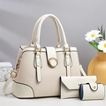 Three-piece set of striped tote bags with a clutch and card holder in cream beige finish - Off White