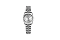 Men's silver quartz watch with sunray dial, rhinestone markers and steel link band - Silver White Dial - Small