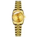 Classic gold quartz watch for men with steel link bracelet and diamond marker dial - All Gold - Small