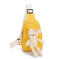 Vibrant yellow canvas crossbody chest bag for kids featuring a cute plush bunny ornament - Rabbit Yellow