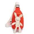 Red canvas kids chest bag featuring a plush white bunny with a cute cross-stitched mouth - Rabbit Orange