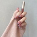 Unghie finte lunghe quadrate nude jelly con eleganti punte French blu da donna - Nude Rosa con Punta French Blu (JP976)