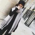 Light gray mohair scarf with tassels for women, thick and warm winter fashion styling - Gray