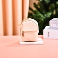 Mini pink PU leather backpack keychain with quilted diamond pattern and gold hardware - Beige