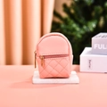 Mini pink PU leather backpack-style coin purse with quilted pattern and gold zipper - Pink