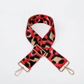 Adjustable red leopard print bag strap with high-density webbing and gold metal buckles - Red