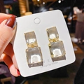 Quadratische Kristall-Ohrhänger mit S925 Silberstecker in goldener Fassung - Gold/Klar