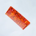 Pettine a denti larghi in acetato quadrato con elegante motivo floreale tartarugato arancione - Rosso