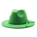 Flat brim wool felt fedora hat in bright neon green with matching ribbon and bow trim - M (56-58cm) / Grass Green