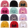 Newborn velvet bow knit hats in 12 assorted colors displayed in a grid on white background - 12 Colors Mixed