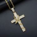 Gold-plated stainless steel cross necklace with snake wrap and cubic zirconia stones - Gold (Without Chain)