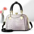 Elegant purple gradient crocodile pattern handbag with gold hardware and jewel clasp - Light Purple