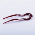 U-shaped hair pin fork in deep amber resin with a double-prong wavy design - Classic U-Shaped Style / Burgundy