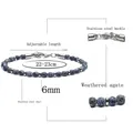 6mm blue-grey weathered agate beaded bracelet with adjustable stainless steel clasp - Agate