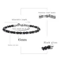 6mm map stone beaded bracelet for men and women with adjustable stainless steel clasp - Glossy Black