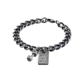 Pulsera de acero plateado vintage con mancuerna y placa grabada You vs You en blanco - Plata Antigua (Longitud aprox. 22cm)