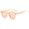 Retro cream white square frame sunglasses with amber lenses and metal rivets - Beige C05