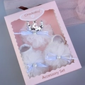 Detail of white mesh baby socks with pearls and silver crown hair accessory in pink gift box - Silver Sequin
