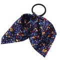 Etnische bloemen haarelastiek in donkerblauw met strik en elastische band - Marineblauw Bloemen (B08-02-45)