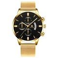 SHAARMS men's business quartz watch with gold mesh strap and black chronograph dial - Gold Band Gold Case Black Dial Gold Hands