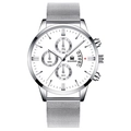 Men's silver business quartz watch with white dial, mesh band, and date display - Silver Band Silver Case White Face Silver Hands