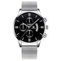 Montre à quartz pour hommes avec cadran noir, bracelet en maille argentée et calendrier - Bracelet Argent Boîtier Argent Cadran Noir Aiguilles Argentées