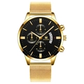 Montre à quartz pour hommes avec bracelet à mailles dorées et cadran noir élégant - Bracelet Or Boîtier Or Cadran Noir Aiguilles Dorées