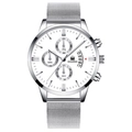 Montre homme business à quartz avec bracelet milanais argenté et cadran chronographe blanc - Bracelet Argenté Boîtier Argenté Cadran Blanc Aiguilles Argentées