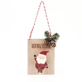 Addobbo natalizio in legno con disegno di Babbo Natale e scritta Buone Feste - Clip per foto Babbo Natale in legno naturale