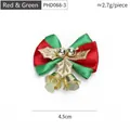 Christmas bow decoration with red and green ribbons, gold leaves and mini bells - 4.5CM/Style C (Red Green Satin)