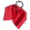 Elegant oversized red silk bow hair tie with premium elastic band on white background - Classic Red