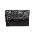 Mini black leather crossbody bag with chain strap and punk style skull metal rivets - Black