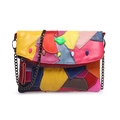 Mini crossbody bag in multi-color patchwork leather with decorative skull studs - Colorful