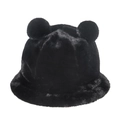 Cappello a secchiello in peluche nero con graziose orecchie d'orso in ecopelliccia - Nero