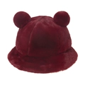 Cappello a secchiello in peluche bordeaux con orecchie a pompon per il calore invernale - Borgogna