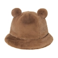 Cappello a secchiello in peluche marrone con orecchie d'orso in morbida ecopelliccia - Marrone
