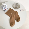Classic ribbed cotton crew socks in earthy brown color for a cozy daily style - One Size / Khaki