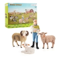 Miniature farm toy set with female farmer and lifelike sheep figures in packaging - Sheep Farming Set FW665-59