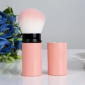 Detailansicht eines ausziehbaren Puderpinsels mit rosa Griff und weichen Borsten - Large Round Head Style / Rosa
