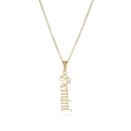 Detail of gold Gemini zodiac necklace with gothic font pendant on white background - Gold Gemini