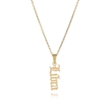 Detailed shot of golden Libra zodiac pendant with gothic lettering on a sleek chain - Gold Libra