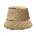 Close-up of khaki velvet quilted bucket hat with diamond lattice stitching and soft texture - M (56-58cm) / Khaki